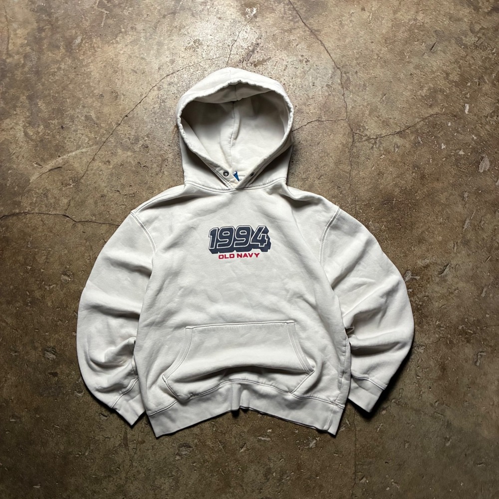 Old Navy 1994 Reissue Hoodie Cream Off White Mens S Sweatshirt Graphic